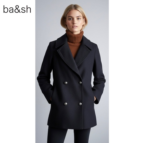 ba&sh Jackets & Blazers - ba&sh Skimma Wool Blend Double Breasted Peacoat Jacket Navy 0 XS Oversized Boxy